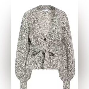 GANNI chunky mouline puff sleeve cardigan - Egret